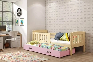 Pat extensibil pentru tineri KUBUŚ 80X190 cu saltea și sertar, pin/roz