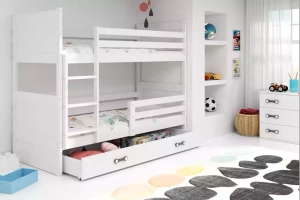 RICO PAT SUPRAETAJAT PENTRU ADOLESCENȚI CADRU ALB PANOURI ALBE SERTAR ALB FĂRĂ SALTEA 90 X 190