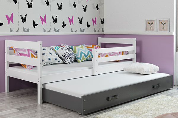 Pat extensibil pentru tineri ERYK 90X200 cu sertar, alb/grafit