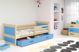 Rico pat single pentru adolescenți 90x190 cu sertar, pin/albastru