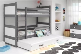 Pat de tineret cu trei paturi RICO 90X200 cu sertar, grafit/alb