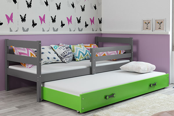 ERYK 80X190 pat extensibil pentru tineri cu sertar, grafit/verde