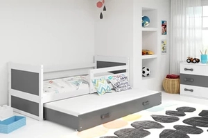 RICO 90X200 pat extensibil pentru tineri cu saltea și sertar, alb/grafit