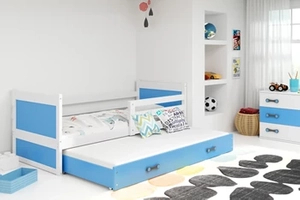 RICO 90X200 pat extensibil pentru tineri cu saltea și sertar, alb/albastru