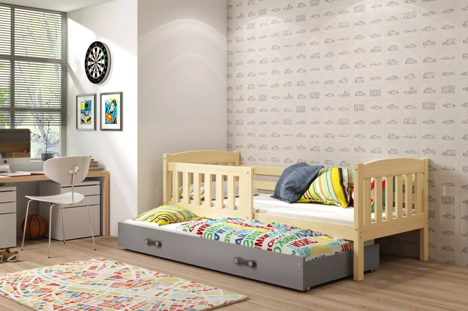 Pat extensibil pentru tineri KUBUŚ 90X200 cu sertar, pin/grafit