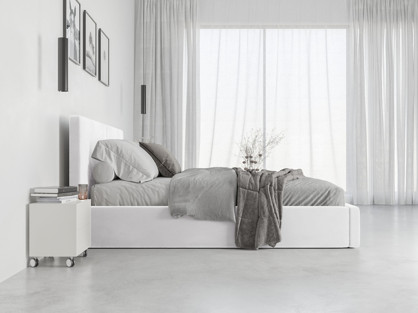 Pat tapițat pentru dormitor HILTON 120X200 cu saltea și cutie de depozitare, alb