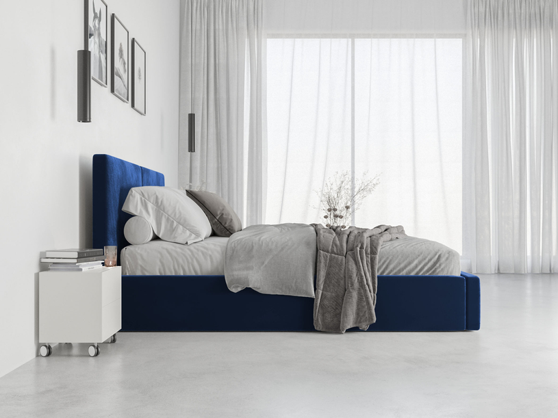 Pat tapițat pentru dormitor HILTON 140X200 cu cutie de depozitare, albastru