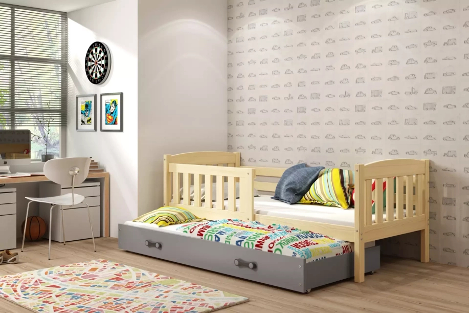 Pat extensibil pentru tineri KUBUŚ 90X190 cu sertar, pin/grafit