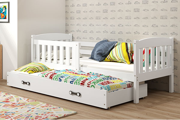 Pat extensibil pentru tineri KUBUŚ 90X200 cu sertar, alb