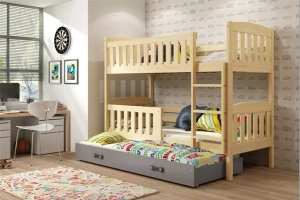 Jacquot Pat supraetajat pentru adolescenți cu 3 locuri 90x190 cu saltea și sertar, pin/gri