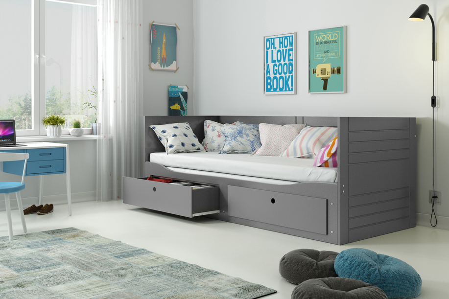 Pat dublu rabatabil pentru tineri HERMES 80X200 cu sertar, grafit