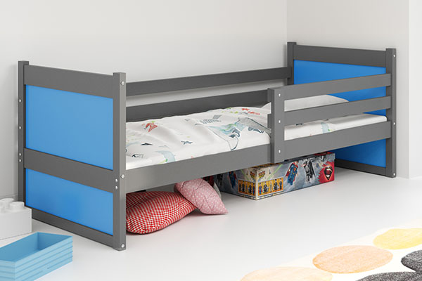 Pat single pentru tineri RICO 90X200 cu saltea, grafit/albastru