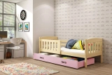 KUBUŚ 80X190 pat single pentru tineri cu saltea și sertar, pin/roz
