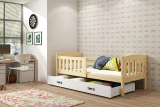 KUBUŚ 90X200 pat single pentru tineri cu saltea și sertar, pin/alb