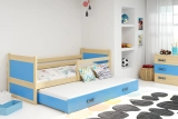 RICO 90X200 pat extensibil pentru tineri cu saltea și sertar, pin/albastru