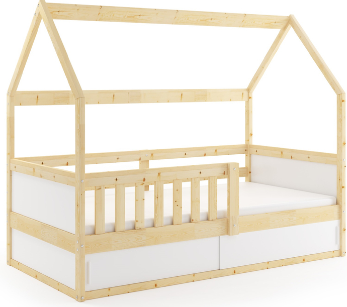 SMART 2 HOUSE pat single 80X160 cu depozitare, lemn natural