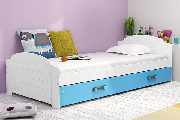 Pat single pentru tineri LILI 90X200 cu sertar, alb/albastru
