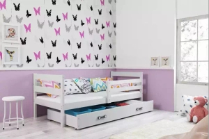 Éric pat single pentru adolescenți 90x190 cu saltea și sertar, alb