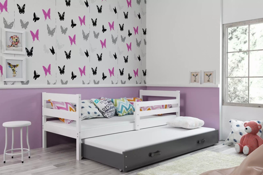 Pat extensibil pentru tineri ERYK 90X200 cu sertar, alb/grafit