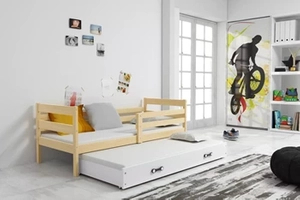 Pat extensibil pentru tineri ERYK 90X200 cu saltea și sertar, pin/alb