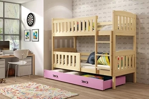 Pat supraetajat junior KUBUŚ 90X200 cu sertar, pin/roz