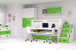 MAX 1 80X200 pat triplu pentru tineri cu birou, verde