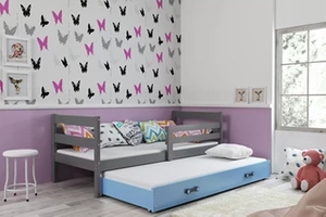 ERYK 80X190 pat extensibil pentru tineri cu saltea și sertar, grafit/albastru