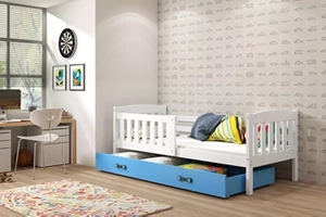 KUBUŚ 80X160 pat single cu saltea și sertar, alb/albastru