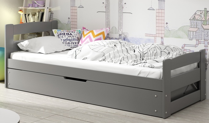 Pat pentru tineri ERNI 90X200 cu cutie de depozitare, grafit