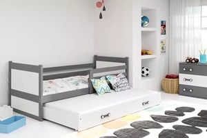 RICO 90X200 pat extensibil pentru tineri cu sertar, grafit/alb