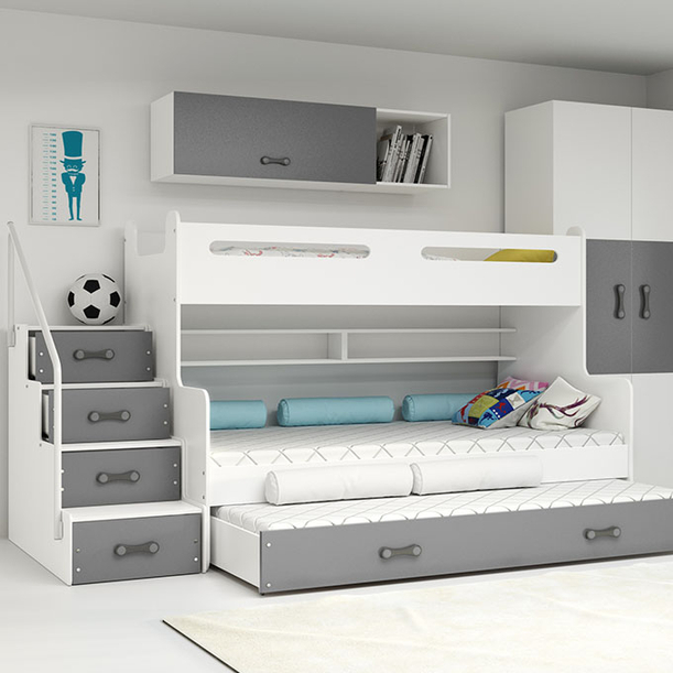 Pat adolescent triplu MAX 3 120X200 cu sertar, grafit