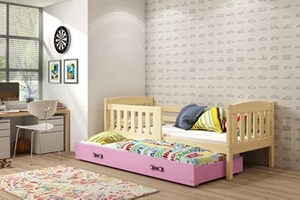 Pat extensibil pentru tineri KUBUŚ 90X200 cu saltea și sertar, pin/roz
