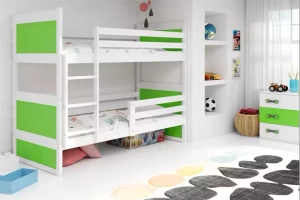 PAT SUPRAETAJAT PENTRU ADOLESCENȚI RICO CADRU ALB PANOURI VERZI FĂRĂ SERTAR 90 X 190