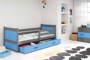 Pat single pentru tineri RICO 90X200 cu sertar, grafit/albastru