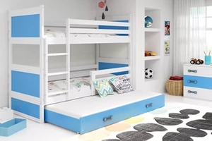 Pat de tineret cu trei baldachine RICO 90X200 cu sertar, alb/albastru