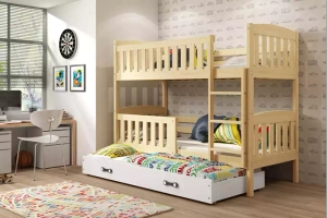 Pat supraetajat pentru adolescenți Jacquot cu 3 locuri 90x190 cu sertar, pin/alb