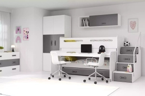 MAX 1 80X200 pat triplu pentru tineri cu birou, grafit