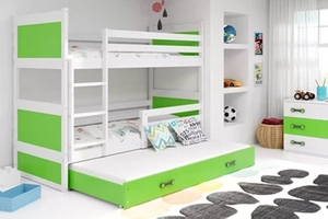 Pat junior pentru trei persoane RICO 90X200 cu sertar, alb/verde