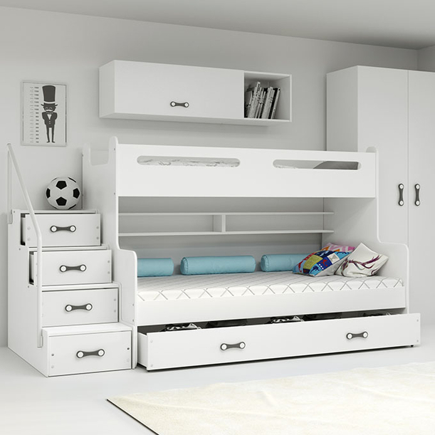 Pat supraetajat pentru tineri MAX 3 120X200 cu sertar, alb