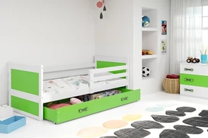 RICO pat single pentru tineri 80X190 cu saltea și sertar, alb/verde