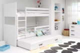 Pat cu trei paturi RICO 90X200 cu sertar, alb