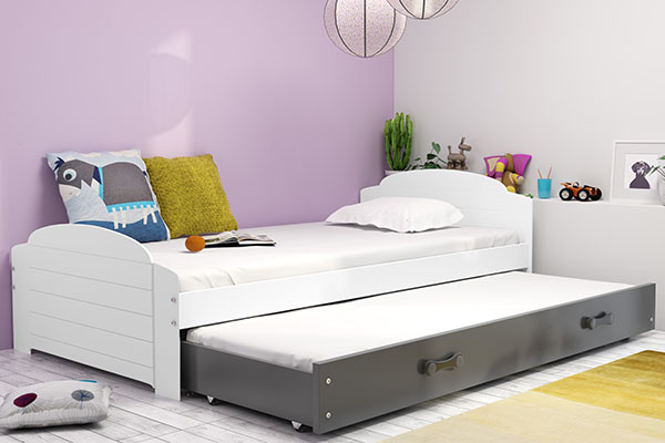 Pat extensibil pentru tineri LILI 90X200 cu saltea și sertar, alb/grafit