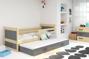 RICO 90X200 pat extensibil pentru tineri cu saltea și sertar, pin/grafit