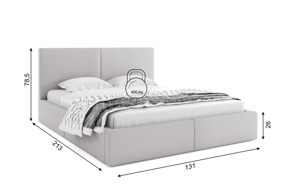 Pat tapițat pentru dormitor HILTON 120X200 cu cutie de depozitare, gri cenușă