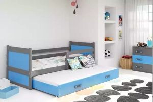 Rico teen pat trundle 90x190 cu sertar, gri/albastru