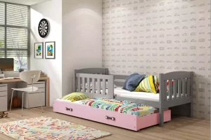 Jacquot 90x190 pat trundle adolescent cu saltea și sertar, gri / roz