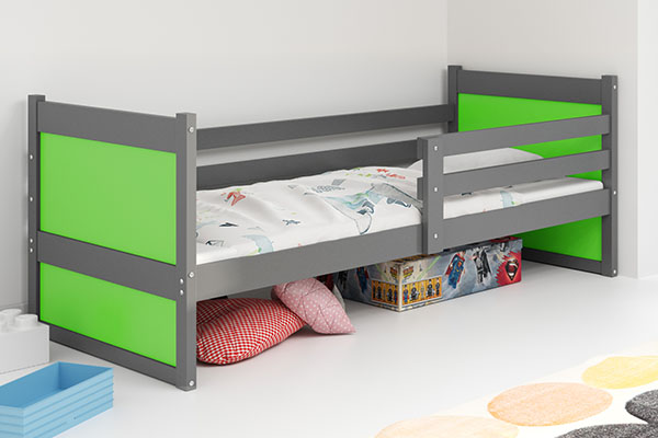 Pat single pentru tineri RICO 90X200 cu saltea, grafit/verde