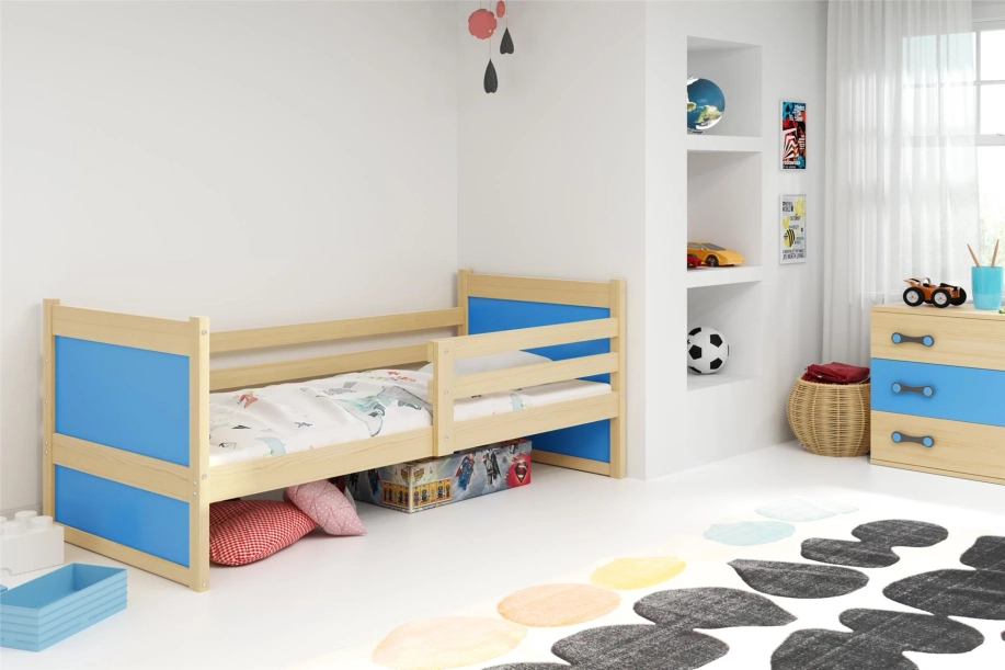 Rico pat single pentru adolescenți 90X190 cu saltea, pin/albastru