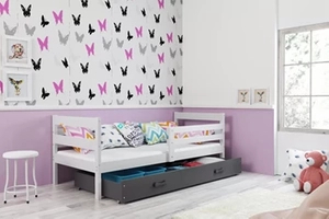 Patul ERYK 80X190 cu sertar, alb/grafit