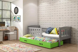 Jacquot 90x190 pat trundle adolescent cu saltea și sertar, gri/verde